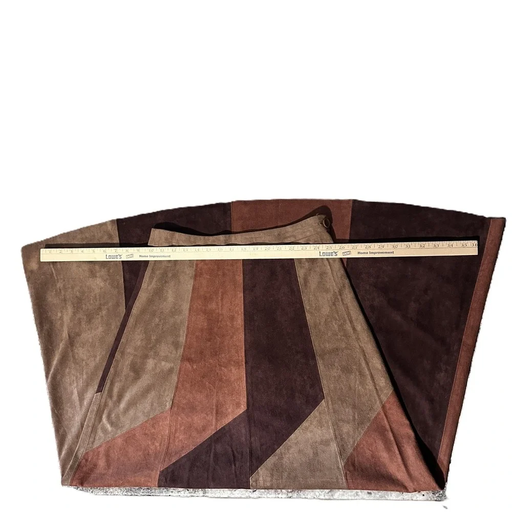 Fringe Faux Suede Patchwork Maxi Skirt Brown Tan Rust Boho CP-6286 Size Large - Picture 4 of 8